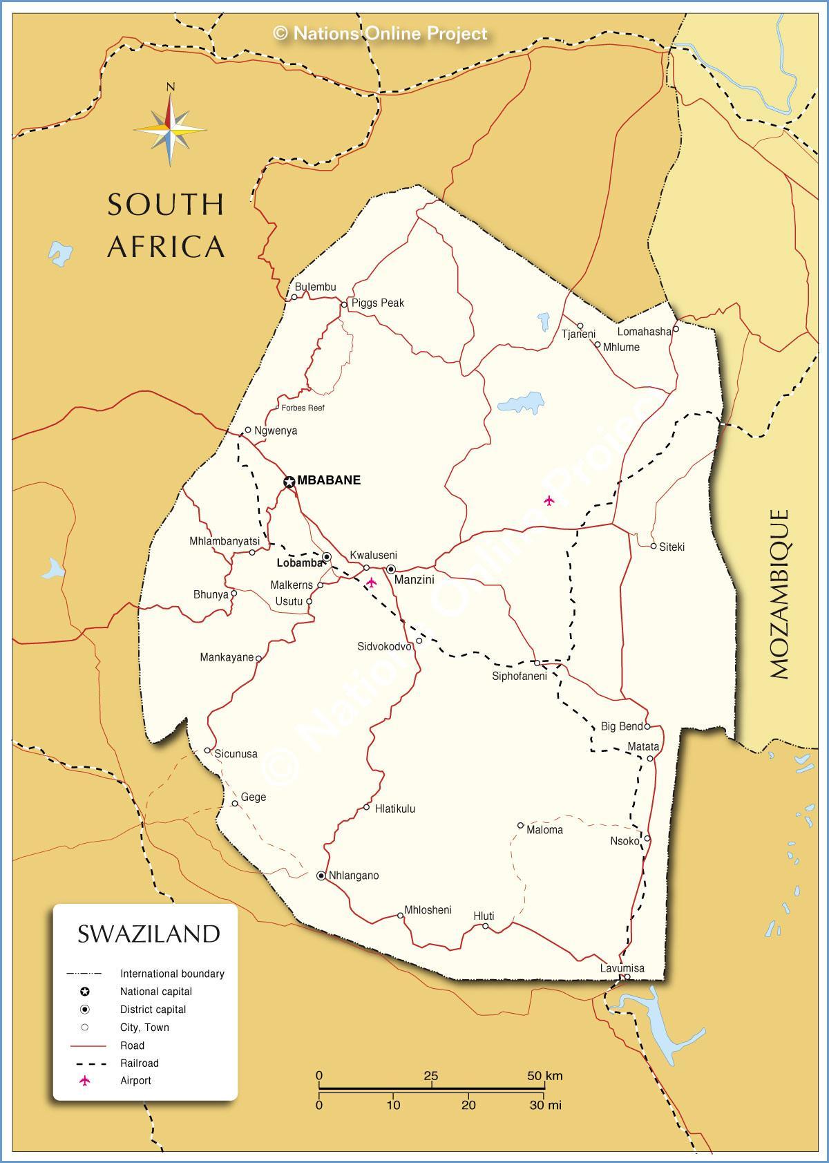 Harta Swaziland orașe