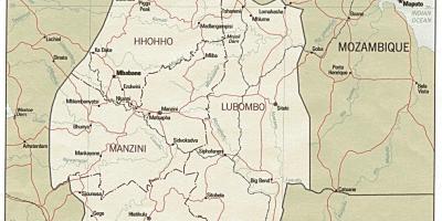 Harta Swaziland arată posturile de frontieră